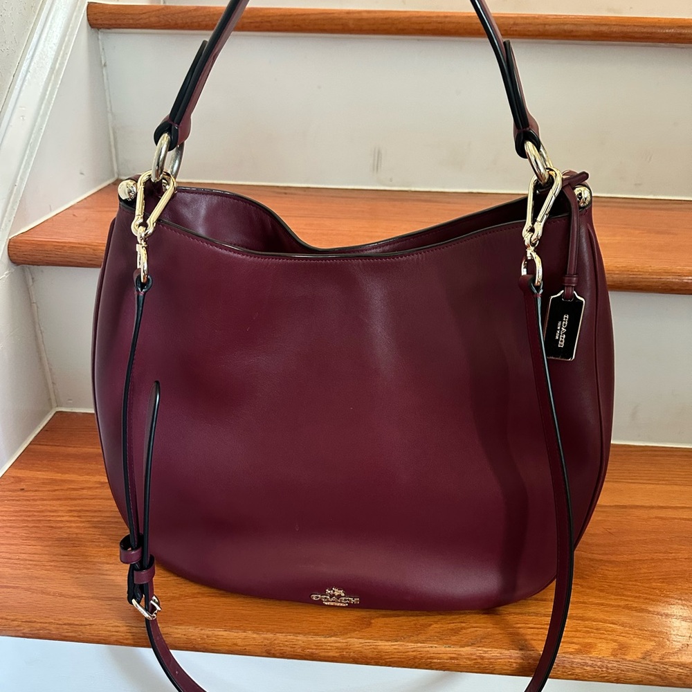 Coach Burgundy Leather Shoulder Hobo Bag with Gold Hardware